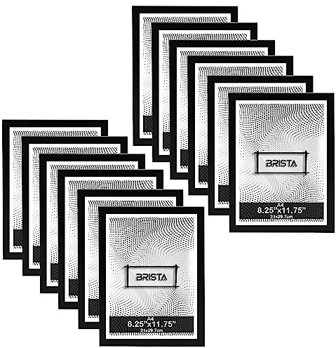 Set of 12, A4 Black Photo Frame Styrene Front A4 Size Picture Frames Certificate Posters Portrait Landscape Wall Mountable Modern Picture Hang Hook Frame Display For Home Office Wall Décor (Black)
