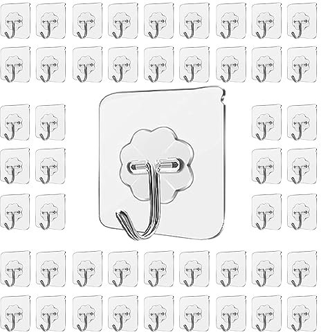 LABOTA Haken Selbstklebend Wandhaken, 50 Stück Klebehaken Transparente Ohne Bohren, Handtuchhaken für Küche Badezimmer Wand & Decke Aufhänger, Max 10kg