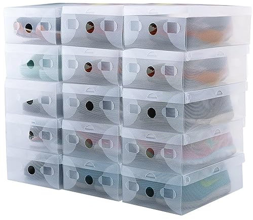 Taylor & Brown 20 Pack Shoe Boxes Stackable Shoe Storage Boxes Clear Plastic Shoe Organiser Containers with Lids for Men and Ladies, Easy Assembly, Foldable Sneaker Storage Fit up to UK Size 7