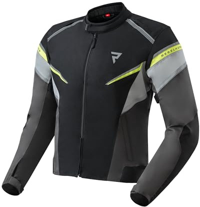 REBELHORN Spark motorcykeljacka herr | textil | 2 lager | integrerat membran | avtagbar isolerande väst | armbågar och axelskydd nivå 2 | storlekar upp till 4XL, Svart/grå/fluo gul, L