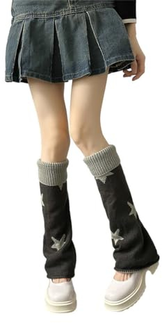 FANSU 52cm Guêtres Femme Chaude, Jambiere Femme Hiver, Jambières à Tricoter d'Hiver Tricot Jambe Chaussette pour Fille, Yoga, Ballet, Danse (graue Sterne,1 paire)