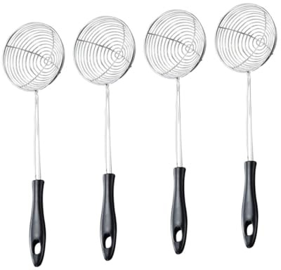Passoire à Nouilles en Acier Inoxydable 4 Pièces, Noir | Cuisine et Pâtisserie, Filtre et Infusion de Thé, Égouttage D’huile, Facile à Nettoyer