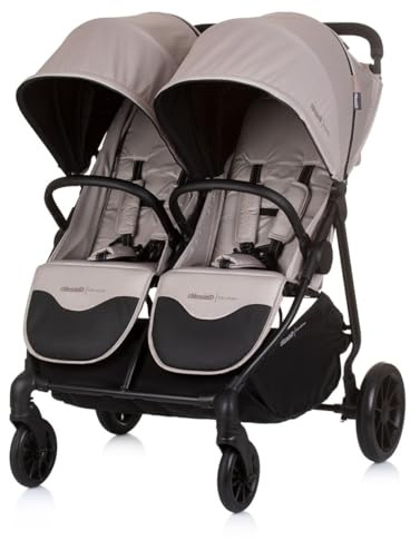 Chipolino Zwillingskinderwagen Top Stars, 77 cm breit, Wickeltasche, Fußsack, Farbe:beige