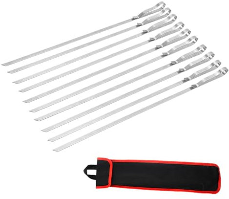 rockible 6X Flat Long Shish Kebab Skewers Grilling Skewers Set Heat Resistant Kabob Skewers for Grilling BBQ Skewers for BBQ Kabob, 10pcs