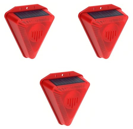 Lancoon 3-Pack Solar Power Alarm 129dB Warnung Laute Sirene wasserdichte blinkende Rotlicht Tier Repeller Laute Alarm Sound Ganztägige Sicherheit für Farm Home Scheune Yard