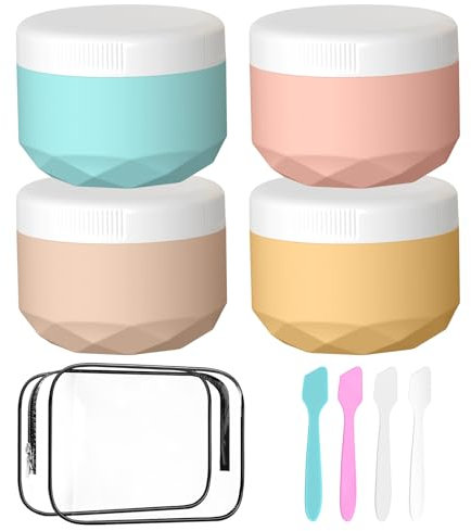 WLEAD 4 Stück Tiegel, 50ml Silikon Cremedose TSA-geprüfter Reisebehälter mit transparenter Tasche, auslaufsicher für Kosmetik Gesicht Körper BPA-frei