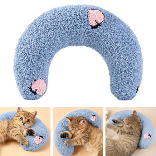 Fnaobai Kleine Kissen für kleine Hunde und Katzen, U-förmiges Welpen-Nackenkissen für den Innenbereich, verbessert die Entlastung, Schlafen, maschinenwaschbar (blau)
