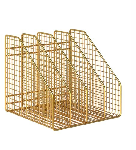 Zeitschriftensammler aus Metallgeflecht, Schreibtisch-Organizer, 4 Fächer, vertikale Aufbewahrung für Büro und Zuhause (Gold)