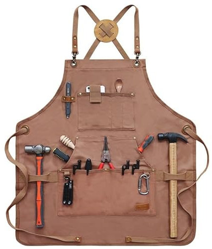 Arbeitsschürzen aus Segeltuch for Männer mit Taschen, verstellbarem Riemen und mehreren Taschen, Tischlerschürze, Werkzeugschürze, Künstler-Malschürze for Geschäft, Garten, Restaurant, Café, Elektrike