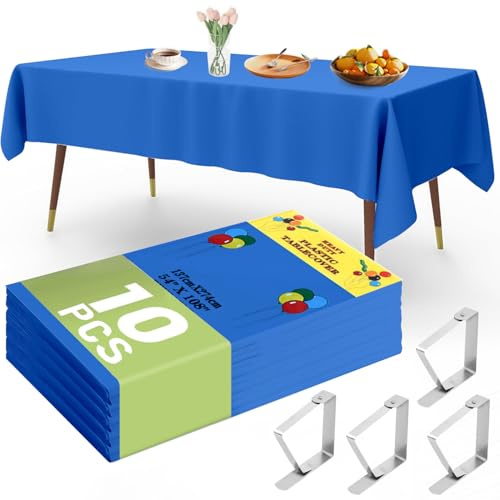 YSOOUA Tovaglia Usa e Getta 10 pezzi Tovaglie Blu 137 x 274 cm Tovaglia Antimacchia con Fermatovaglia per Tavolo da Buffet, Feste, Cena, Matrimonio, Anniversario e Altro