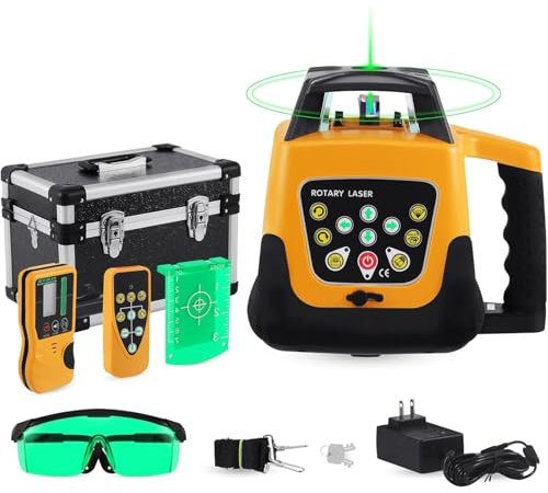 Laser Level, Self-Leveling Laser,IP54 Waterproof Remote Control,5 Rotation Speeds&4 Angles Adjustment with Receiver,LivelloLaserVerde