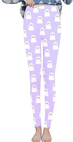 Weihnachtliche Fleece-gefütterte Leggings, weiche Hose, Thermo-Leggings, Herbst-Fleece, warm, Halloween-Druck, niedlicher Stil, Damen-Leggings, mit Fleece gefüttert, weiß, XL