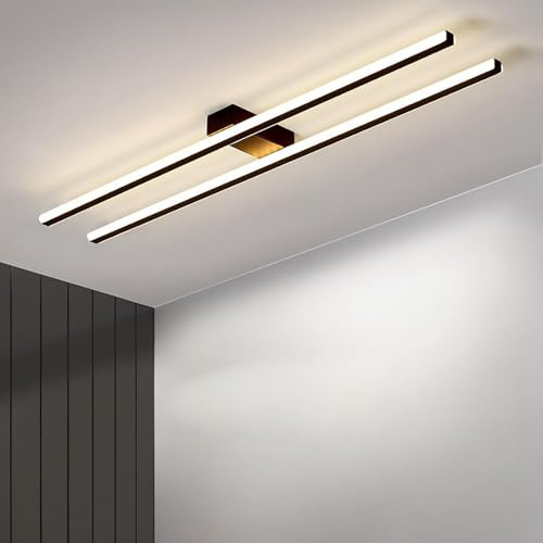 Deckenlampe LED Deckenleuchte Modern Design Schlafzimmerlampe Küchenlampe 2 Rechtecke Lampe Decke Wohnzimmerlampe Flurlampe Deckenbeleuchtung für Schlafzimmer Küche Flur (Schwarz Neutrales Licht,48CM)