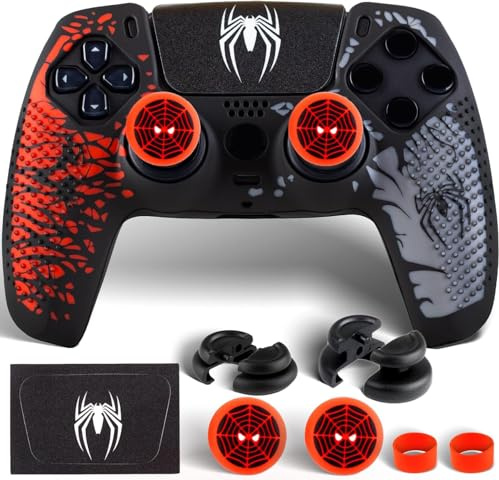 PlayRealm Silikonhaut und Aufkleber x 1 & Thumbstick ohne Herunterfallen x 2 für PS5 Spider Edition Controller