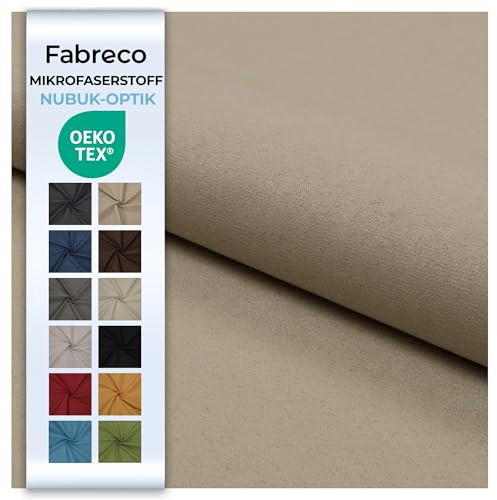 Fabreco NUBUK Polsterstoff Meterware 148 cm breit, 100% Polyester, Gewicht 300 g/lfm, Microfaser, Velourleder ideal als oder Möbelstoff für Sofakissen, Polsterbezüge (Beige)