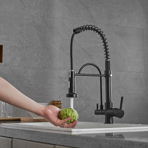 Küchenarmatur, 3-Wege-Drehgelenk, reines Wasser, heißes und kaltes Wasser, Multifunktions-Küchenspüle-Wasserhahn, Schwarz