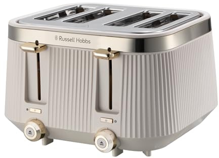 Russell Hobbs 4 Slice Toaster [1960W, Frozen/Cancel/Reheat function with Indicator light] Brontë Stone (Extra wide slots, 6 Browning levels, Lift & Look function, Lift high feature) 26771