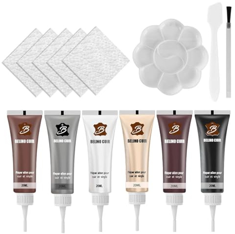 Eryndis 6 Farben Lederreparatur Creme, Leder Reparatur Set, Flüssigleder Reparatur Set, für Auto Lederlenkrad Sofa Jacke Geldbörse Gürtel Schuhe Kunstleder Kratzer Risse