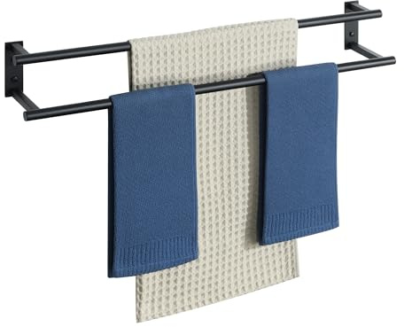 Mooche Handtuchhalter Schwarz Wand,80CM Doppelter Handtuchhalter zum Bohren | Gästehandtuchhalter,Handtuchhalter Rostfrei Langlebig,Handtuchständer Küche für Bad,Schlafzimmer SUS304 Edelstahl