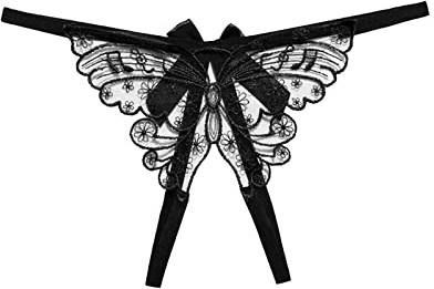 Generico Perizoma Aperto in Pizzo - Donna Seducente Slip Invisibili String Tanga Vita Bassa Perizoma Senza Cuciture Mutandine Nero M