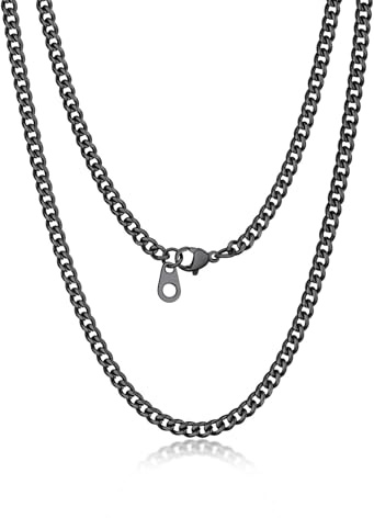 Suplight 3mm Panzerkette Herren, Schwarz Edelstahl Cuban Chain