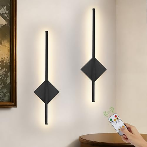 Kimjo 6600mAh Battery Operated Wall Lights Set of 2, Dimmable Wall Sconce, Wireless Wall Lamp with Timer Function, Rechargeable Square Wall Mounted Light with Remote Control for Living Room, Bedroom