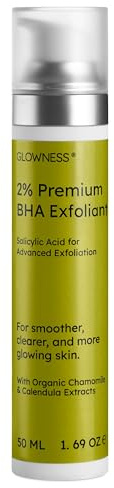 Glowness 2% BHA Face Liquid Exfoliant - Advanced Plant-Derived Salicylic Acid with Botanical Extracts - Helps Reduce Blemishes, Refines Pores & Boosts Glow For Oily/Combination Skin - 50 ml