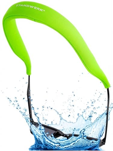 STANDWERK® Brillenband Schwimmfähig [bis 45 g] Brillenband Sport - Für sicheren Halt deiner Sonnenbrillen beim Wassersport, Segeln, Kajak & Schwimmen - Sportbrillenband aus Neopren (Neon Grün)