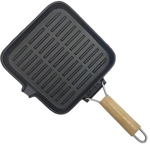 Joygoodta Pan de plaque en fonte, poêle à grill en fonte antiadhésive avec poignée pliable pour gaz, électrique, induction et four, poêle de 9, 4 x 9, 4 pouces