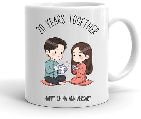 VIROSA 20 Years China Anniversary Mug – 11oz Ceramic Coffee Cup Gift for Husband, Wife, Couples – Twentieth Wedding Anniversary Present Idea, Romantic Keepsake