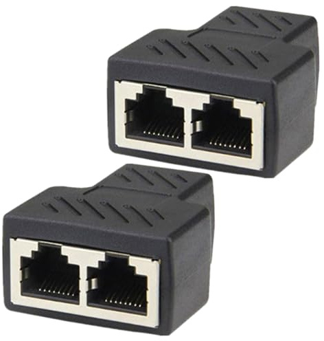 Kisangel 2pcs Network Adapter Splitter Connector Black Lan Internet Connector for Home Office Plastic Network Adapter Converts Single Port to Two Sockets Easy Cable Extension