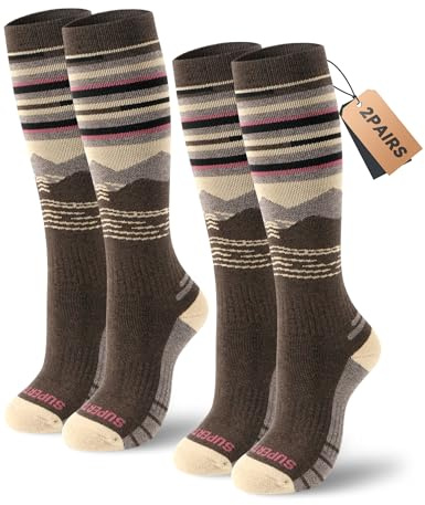 Supertrip 2 Pairs Merino Wool Ski Socks for Womens Mens, Full Cushion Thermal Winter Warm Thick Socks for Skiing Snowboarding