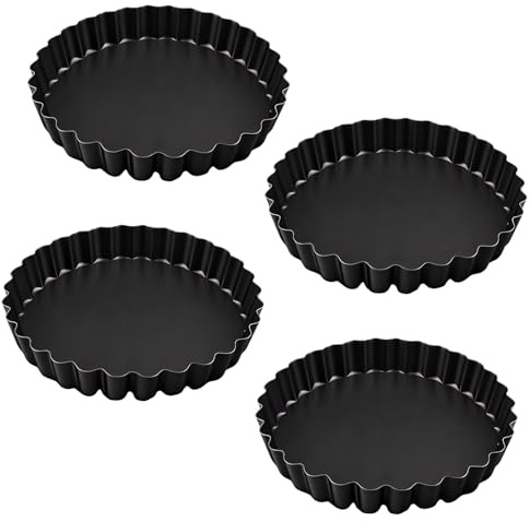 5inch Mini Tart Tins with Removable Loose Bottoms 4 Pack, Non-Stick Mini Cake Tins Quiche Dishes Tart Pans, Carbon Steel Fluted Round Pie Dish, Individual Pie Flan Quiche Cheesecake Tins for Baking