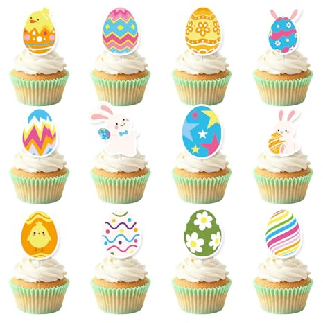 36Pcs Easter Egg Cupcake Toppers Rabbit Easter Party Decorations Spring Floral Theme Party Cupcake Picks Decor Supplies