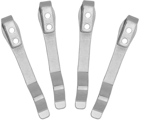 KAJNBN 4 Stück Edelstahl Taschenclips für Selbstgemacht Messer mit Glatten Kanten und Hoher Haltbarkeit Silberfarbene Ersatzclips für Outdoor Werkzeuge und Taschenlampen