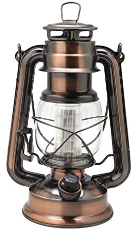 YAKii LED Vintage Lantern Metal Hanging Hurricane 12 LED Dimmer Switch Cold White Battery Operated Power Outage Indoor Camping Lighting Outdoor Brooklyn Decoration(Copper)