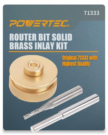 POWERTEC 71333 Kit d'incrustation en laiton massif pour fraises à défoncer | Pour modèles 1/4 pour un routage à haut régime | Comprend un fraise/fraise en carbure de tungstène 1/8 + tige 1/4, douille
