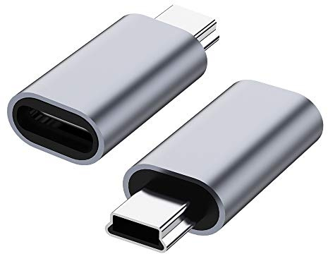 USB C to Mini USB 2.0 Adapter, (2-Pack)Type C Female to Mini USB 2.0 Male Convert Connector Support Charge & Data Sync Compatible GoPro Hero 3+, MP3 Players, Dash Cam, Digital Camera, GPS Receiver etc