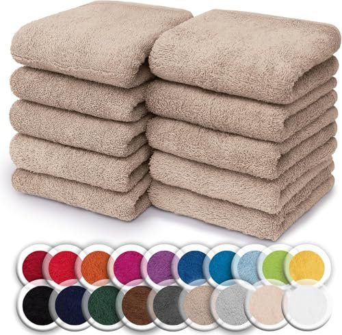 NatureMark Juego de 10 toallitas de Rizo para Cara y Manos – 100% algodón, Suaves y absorbentes – 30×30 cm, Arena/Beige