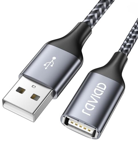 RAVIAD USB Verlängerung Kabel 2M USB 2.0 Verlängerungskabel USBA Stecker auf A Buchse Nylon, Superschnelle für Kartenlesegerät,Tastatur, Drucker, Scanner, Kamera, Hubs