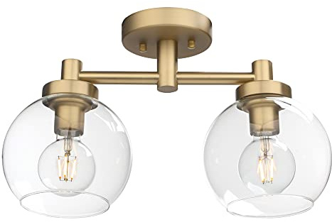 Pathson Glass Ceiling Light Fixtures, 2 Lights Globe Round Ceiling Lighting Lamp, Semi-Flush Mounted Ceiling Lights for Living Room Bathroom Hallway Loft Kitchen