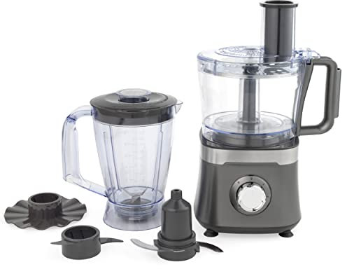 Salter EK5115GUNMETAL 2-In-1 Food Processor and Blender - 800W, 1.5L Bowl, 1.4L Blender Jug, Emulsifying, Dough and Chopping Blades, Slicing and Grating Discs, 2 Speeds & Pulse Function, Cosmos Grey