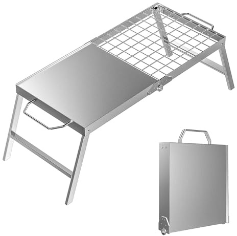 Skyflame Folding Campfire Grill, Portable Stainless Steel Camping Grill Grate and Camp Grill Griddle with Collapsible Legs for Versatile Outdoor Backpacking BBQ Over Fire Pit Cooking