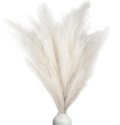 Pampasgras künstlich, groß, Farbe weiß, 5 Stiele, 100 cm Länge, künstliches Pampasgras Wohnzimmer, Trockenblumen für Schlafzimmer, Hochzeit, Boho Deko
