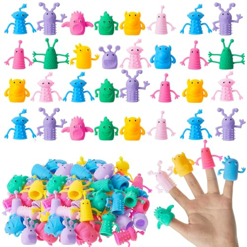 Junkin 40pcs Cute Monster Finger Puppet Toys Set - Soft Stretchy Fidget Toys, Rubber Mini Finger Dolls for Role Playing Birthday Kids Party Favors, 9 Random Styles (Cute)