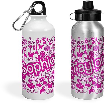 Print Maniacs Personalised Pink Doll Water Bottle Sport Cap 400ml or 600ml for Girls and Women Lets go Party Chelsea Merchandise Princess Dream Collection Theme Bride Lip Stick Birthday Diamonds