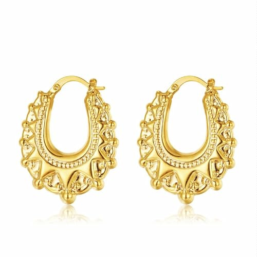 25mm Gold Plated Round Gypsy Creole Hoop Earrings for Women – Tarnish Resistant, Hypoallergenic, Lightweight Statement Hoops – Classic Boho Gold Plated Earrings – Chic Jewellery - Bling King London