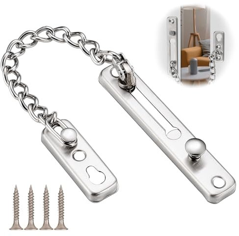 Door Chain Lock, Stainless Steel Security Chain Lock, Thicker Security Chain Heavy Duty Latch Lock, Brushed Finish Lock Chain Door Restrictor with Screws for Home Apartment Bedroom Hotel