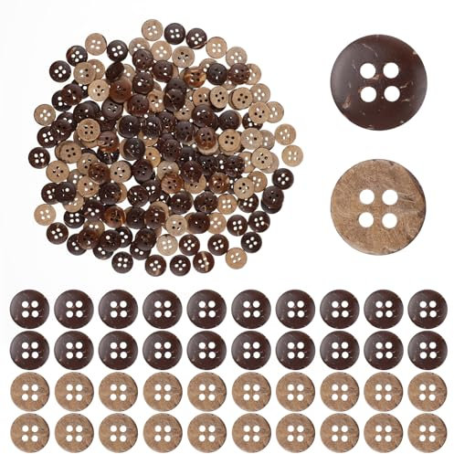 200 Stück Natur Kokosknöpfe, 4 Löcher Holzknöpfe Handmade Knöpfe Natur Runde Knöpfe zum Basteln 12,5 mm für Nähen, Handwerk, Scrapbooking und Basteln, Ornament, handgefertigt