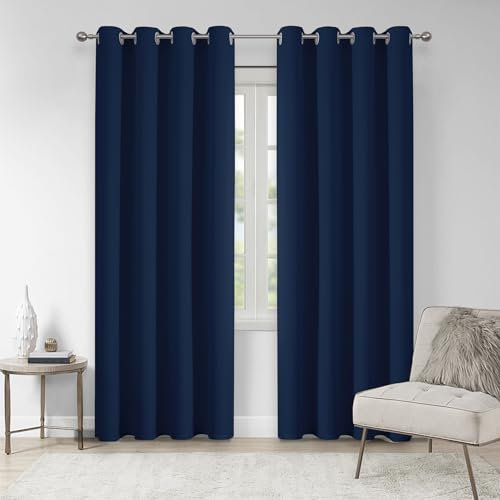 VEHEDE Navy Blackout Thermal Curtains for Bedroom, Eyelet Room Darkening Curtain & Drapes for Living Room, Soft Soundproof Curtains for Sliding Door, W46 x L72 Inch Drop Pair, Navy Blue, 2 Panels